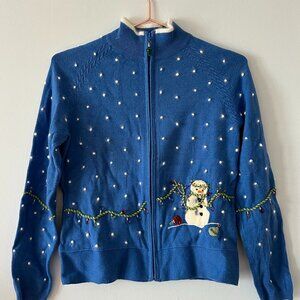 vintage novelty embroidered snowman cotton cardigan